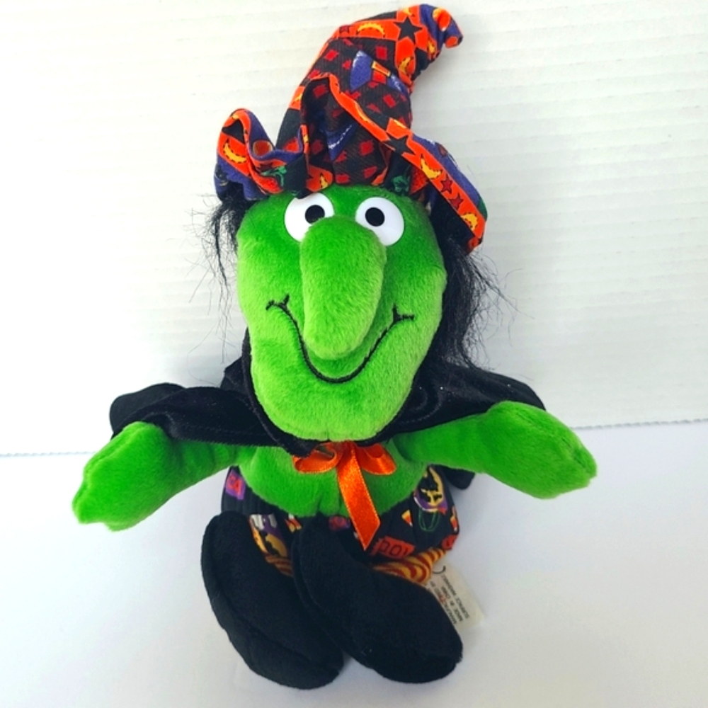 Whimsical Chosun Halloween Witch Plush Stuffed Doll Shelf Sitter Pumpkin Toy Vtg